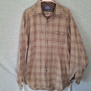 Vintage 60s-70s Pendleton Plaid Wool Flannel Button Up Shirt Men’s Large Brown